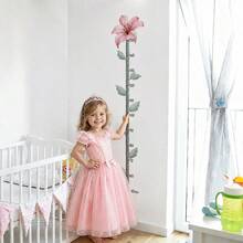 1PC Kids Growth Chart Wall Sticker, Pink Lily Flower Height Ruler, Botanical Measurement Decals, Removable Wall Art For Girls Bedroom Home Decor - Multicolor - View 2