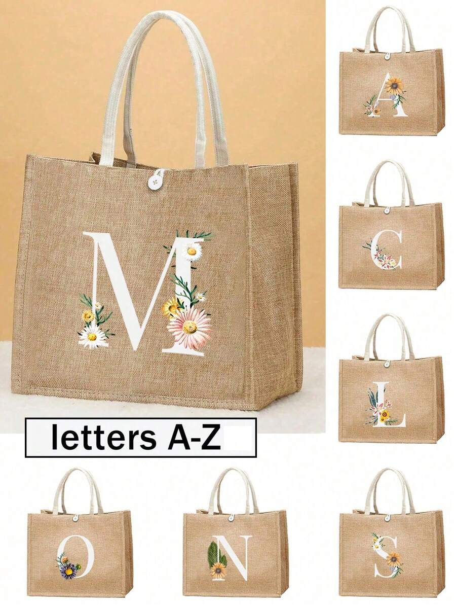 Túi Tote Vải Lanh, Bao Gồm Túi Tote In Chữ Cái A-Z, Chữ Trắng, Họa Tiết Hoa Hướng Dương, Đóng Gói Quà Tặng Cá Nhân Hóa, Túi Tote Vải Lanh Vàng Trắng Với Khóa Trắng, Phù Hợp Cho Đám Cưới, Sinh Nhật, Bãi Biển, Kỳ Nghỉ Và Các Dịp Khác, Quà Tặng Lý Tưởng Cho Phụ Nữ, Mẹ, Giáo Viên, Bạn Bè, Phù Dâu, Học Sinh Và Tựu Trường. - Màu Khaki - Xem 1