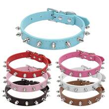 Collar de cuero para mascotas con remaches, collar con diseño de manchas para gatos y perros, correa colorida para perros pequeños y medianos. - Blanco - Ver 3