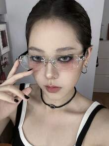 1 對中性時尚個性化嘻哈酷辣水鑽無框眼鏡 - 彩色 - 查看 3