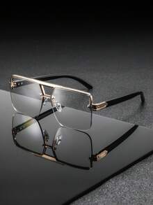 1 Pair Men's Metal Square Double Bridge Half-Frame Glasses, Premium Exquisite Classic Elegant Business Style, Steady Reserved Low-Key, Fashion Eyewear Suitable For Daily Commute, Business Travel, Driving, Golf - Multicolor - View 3