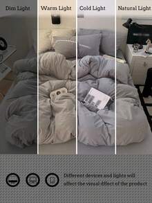 Blue And White Colorblock Washed Polyester Fiber Skin-Friendly 3 PiecesDuvet Cover Set - Light Grey - View 9