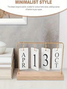 Classic Wooden Flip Perpetual Calendar With Gold Frame, Desktop Display For Month And Date, Home Office Decor Calendar, Back To School And Holiday Party Decoration, Simple Ornament Without Complex Calendar Functions - Multiple Styles - View 11
