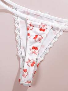 5pcs Printed/Solid Color Comfortable Lace Patchwork Women's Thong Panties - White - View 9