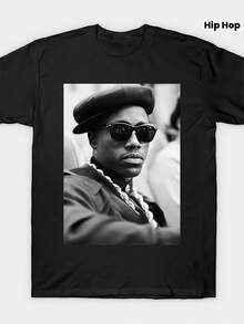 Camiseta de talla grande para hombre con diseño retro de hip-hop - Camiseta clásica de hip-hop, adecuada para la moda urbana diaria durante todo el año, ideal para asistir a conciertos y sal - Negro - Ver 1