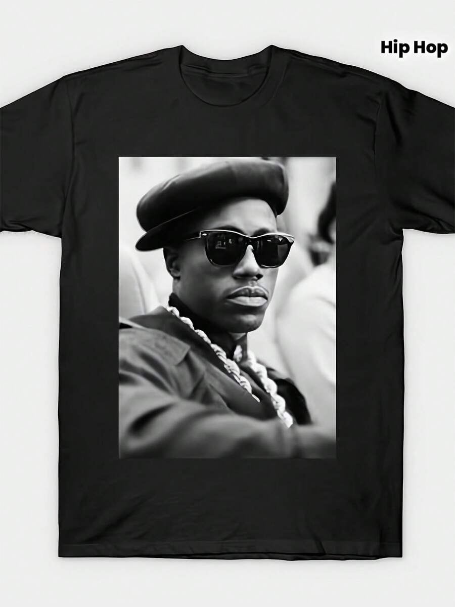 Camiseta de talla grande para hombre con diseño retro de hip-hop - Camiseta clásica de hip-hop, adecuada para la moda urbana diaria durante todo el año, ideal para asistir a conciertos y sal - Negro - Ver 1