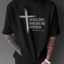 Handsome T-shirt, Fashionable Loose and Comfortable Fit, unisex, Men's Short Sleeve Round Neck Street Style T-shirt Summer and Spring, Casual, Clothing, Couple Style - nero - Visualizzare 1