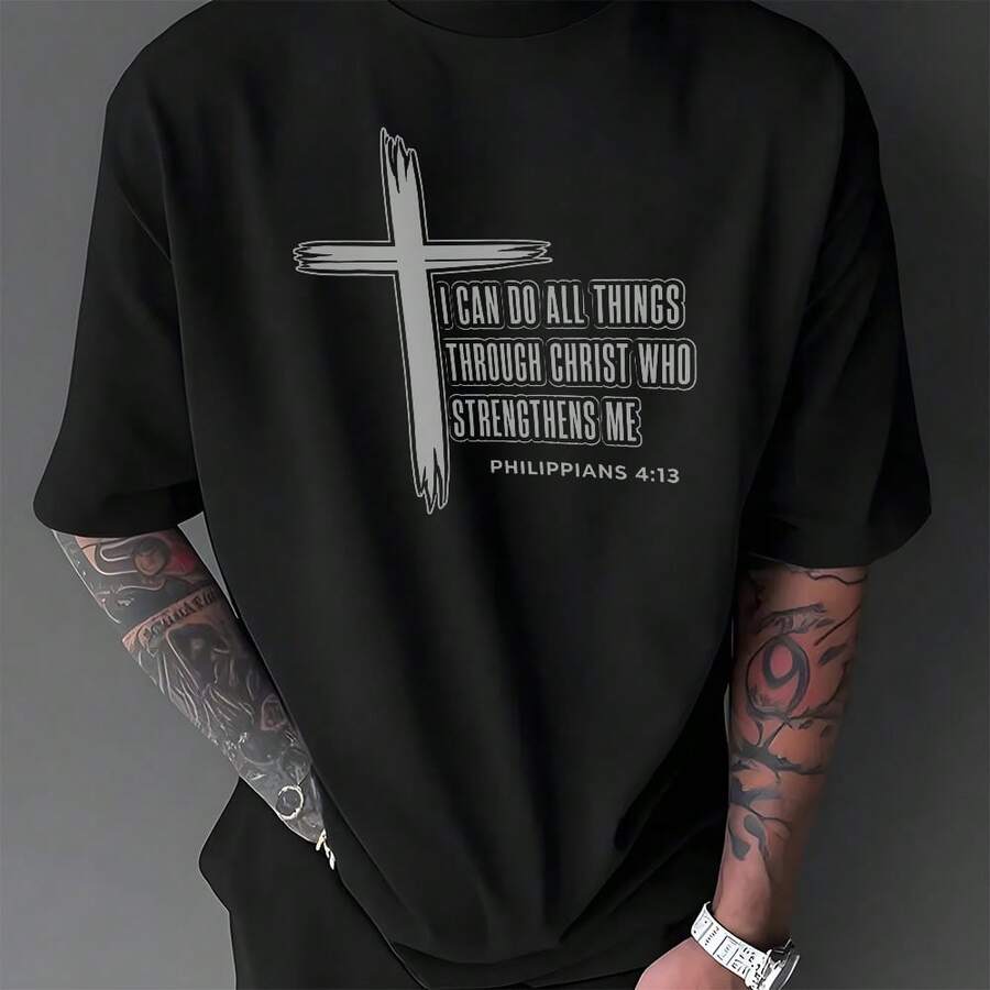 Handsome T-shirt, Fashionable Loose and Comfortable Fit, unisex, Men's Short Sleeve Round Neck Street Style T-shirt Summer and Spring, Casual, Clothing, Couple Style - nero - Visualizzare 1