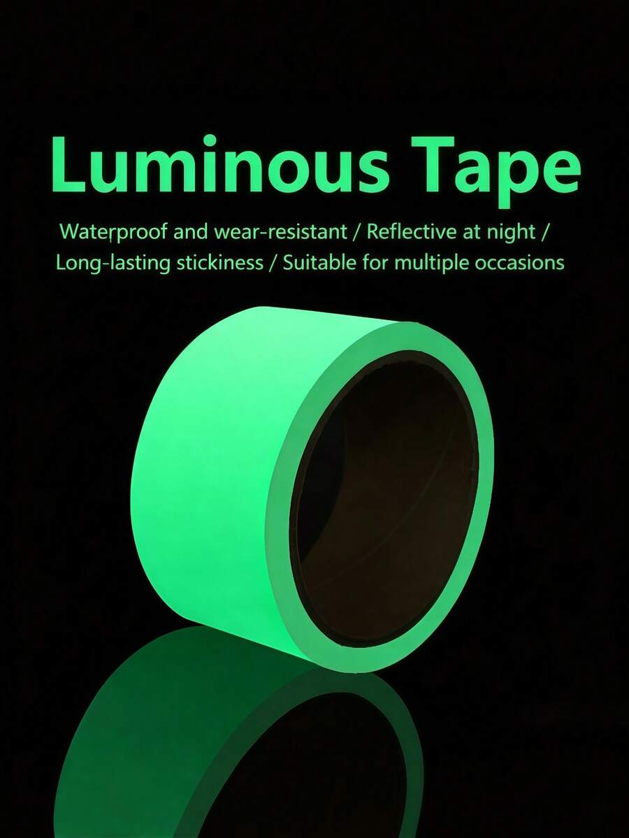 Green Fluorescent Glow-In-The-Dark Tape, Self-Luminous Tape, Fluorescent Adhesive Strip, Anti-Slip Marking Decorative Tape, Stair Step Stage Warning Positioning Sticker - Fluorescent Green - View 1