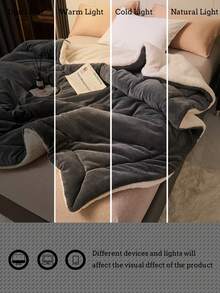 Modern Style Milk Plush Double-Layer Plush Blanket, All-Season Multi-Functional Bed Cover, Machine Washable, Polyester, 180-200g/㎡, Nude Color, Knitted Fabric, No Print, Suitable For Home And Outdoor Use - Dark Grey - View 8