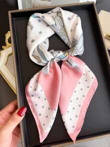 1PC Women's Fashion Floral Polka Dot Pattern Elegant Lightweight Silky Square Scarf Suitable For Dating, Travel, Party, Vacation Outfits - Multicolor - View 5