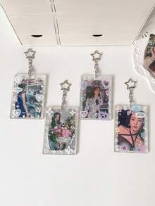 1pc Transparent Glitter Card Holder For 3-Inch Photo Card Storage And Display, Student , Fan Card, Bus Card, Backpack Anti-Loss Pendant - A - View 4