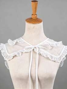 DA FEN QI MI MA 1 Pc White Ruffled Detachable Fake Collar, With Bow Tie, Sweet Peter Pan Neckline Accessory For Blouses And Dresses - White - View 8