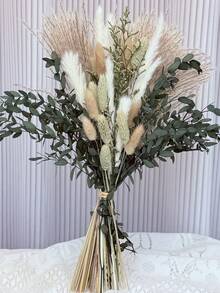 1束混色人造花束，含滿天星、情人之草、兔尾草、珠草，適用於桌花瓶插花、婚禮裝飾、新娘花束、居家與辦公室裝飾、派對裝飾 - 棕綠色 - 查看 1