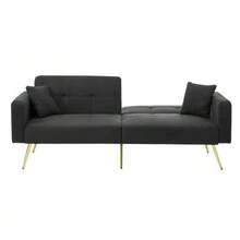 Sofa Bed With Adjustable Incline, Gold Legs, Cushions And Side Storage Pockets - 深灰色 - 查看 8