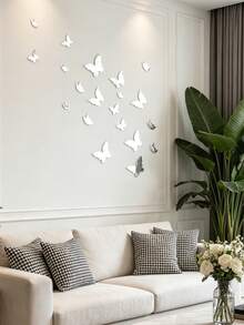 1 Set Butterfly Acrylic Combination Mirror Stickers, Extra Thick Butterfly Style, Self-Adhesive Mirror Acrylic Creative Wall Decor For Bedroom, Living Room, Bathroom, Hallway, Bathroom Wall Stickers - Butterfly - View 7