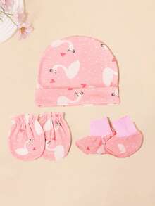 3pcs/Set Soft & Skin-Friendly Newborn Baby 3 Pieces Set, Cute Printed, Random Color, Suitable For Daily Wear, Sleeping And Gift - Printing - View 9