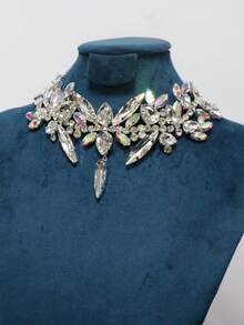 Multi-Layer Asymmetrical Rhinestone Necklace Bridal Wedding Jewelry Necklace Accessory - Silver AB - View 3