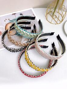 1pc New Vintage Embroidered Wide Headband For Women, Fashionable Simple Colorful Leaf Design With Teeth, Anti-Slip Hair Clip, Versatile Essential For Outings - Multicolor - View 4