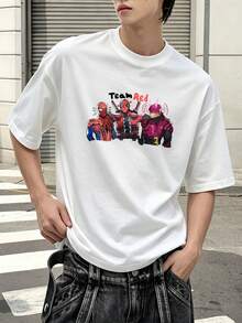 T-shirt graphique Marvel Team Red Spider-Man Deadpool 100 % coton - Vêtements homme - T-shirts humoristiques - Vêtements d'été homme - Série Marvel - Idées cadeaux homme - Streetwear - Blanc - Voir 3