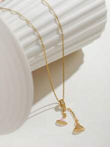Dây chuyền mạ vàng 18k, dây chuyền đồng khảm zirconia mạ vàng 18k vân nhám đa năng, phù hợp cho hẹn hò, tiệc tùng, quà tặng và đeo hàng ngày - Vàng - Xem 6