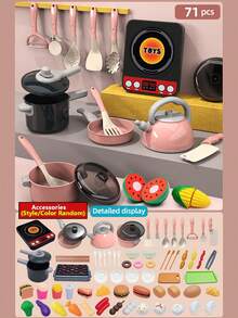 Children's Small Kitchen Toy Set Pink Girls Pretend Play Cooking Cooking Utensils Baby Simulation Fruit Vegetable Cutting Kitchenware - Pink - View 13