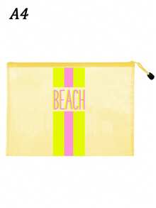 多色時尚防水PVC沙灘包，對比色條紋「Beach」印花，彩色字母印花，A4尺寸，透明化妝包，尼龍拉鍊，適合游泳、潛水和夏季度假，輕量，中性，沙灘包配件，旅行必需品，旅行配件，度假必需品。開學用品盥洗包，大容量洗澡包，女性禮物，郵輪必需品 - 彩色 - 查看 13