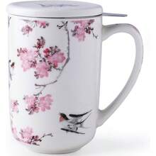 - Taza de t de porcelana con infusor y tapas, colador de taza de caf de 18 onzas con soporte para bolsa para t de hojas sueltas, taza de caf para inauguracin de la casa, regalo de - Rosado - Ver 1