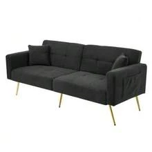 Sofa Bed With Adjustable Incline, Gold Legs, Cushions And Side Storage Pockets - 深灰色 - 查看 9