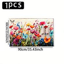 1pc Colorful Wildflower Butterfly Pattern Printed Faux Cashmere Surface TPR Bottom Doormat, Bathroom Mat, Kitchen Mat, Laundry Room Mat, Holiday Atmosphere Decor, Home Decor, Party Decor, Wedding Decor, Dining & Kitchen Decor - Multicolor - View 13