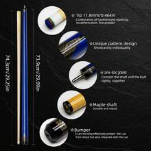 1/2 Split Maple Pool Cue, 11.8mm Tip Leopard Pattern Billiard Cue Stick 19-21oz - Blue - View 1