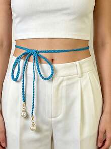 Braided Thin Waist Belt With Pearl Pendant, Women's Waist Rope, Twisted Rope Bow Knot, Versatile For All Seasons, Simple Fashionable Fresh Style, Waist-Cinched Slimming, Suitable For Medium-Sized Women - Multicolor - View 7