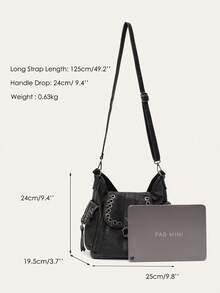 STEPHIECATHY Túi đeo vai nữ da PU nắp gập dáng yên ngựa phong cách vintage Y2K retro mài sờn street style, 2 quai đeo chéo cầm tay đi làm đi chơi mua sắm văn phòng - Nhiều màu - Xem 7