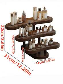 1pc-Walnut Wood Multi-Functional Desktop Storage Vertical Shelf, Tea Set Storage Shelf, Vintage Solid Wood Makeup Organizer, Multi-Layer Display Rack, Vanity Perfume And Skincare Storage Shelf, Multi-Functional Storage Rack, Wooden Jewelry And Accessories Display Tray, Beauty Display Tray, Suitable For Living Room, Shoe Cabinet, Entryway - Multicolor - View 9