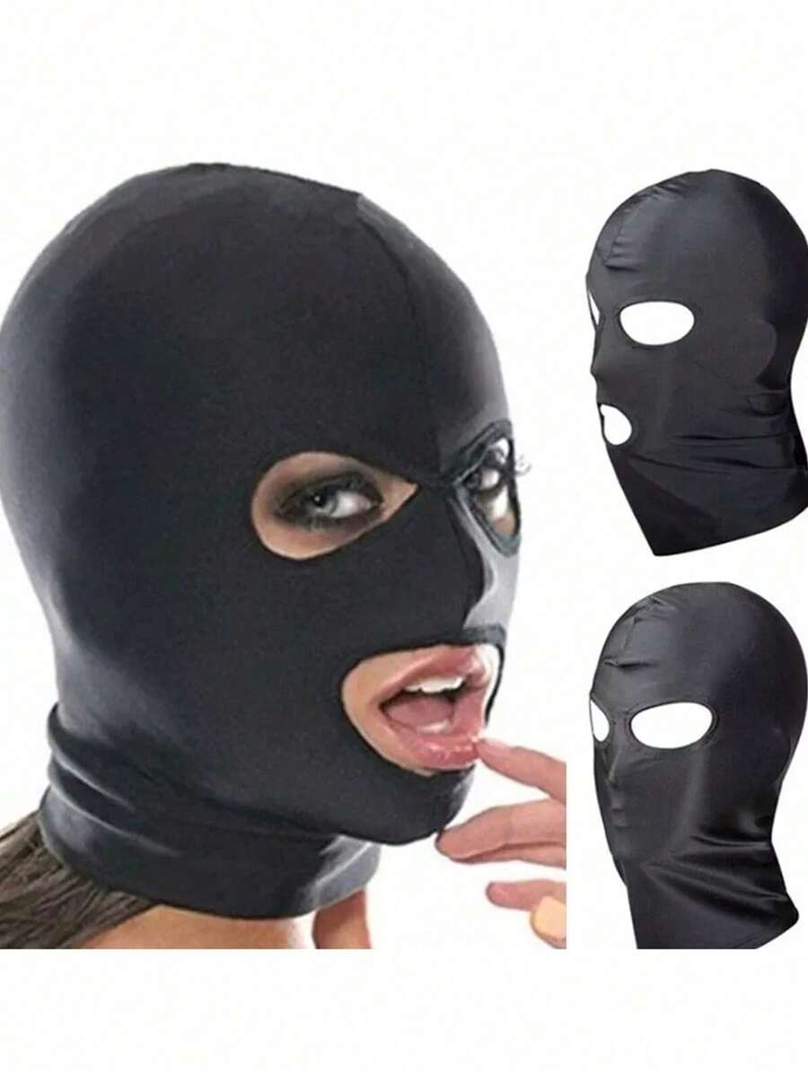 1 pièce Masque facial complet noir - Cagoule à couverture complète, avec boucle réglable, design de masque, avec ouvertures pour les yeux et la bouche - Pour masque facial complet de cosplay, ajustement confortable, fournitures pour fête d'Halloween - A - Voir 1