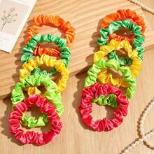 Set de 10 piezas de coleteros de satén de colores brillantes, unicolor, estilo casual streetwear, lindos, de poliéster, elásticos para coleta, bandas de goma - Multicolor - Ver 3