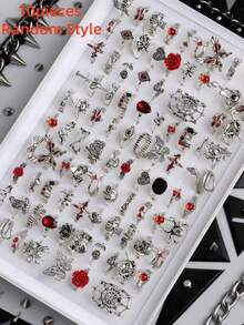10/20pcs/Pack Cincin Burung Hantu & Ular Gaya Punk Vintage, Perhiasan Jari Berbentuk Hewan yang Modis, Aksesori Pesta Liburan, Hadiah - Cincin punk merah - View 37