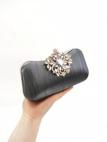 Luxury Rhinestone Evening Bag, Charming, Elegant And Exquisite Small Square Rhinestone Decorated Clutch, Suitable For Parties And Banquets - Grey - View 2