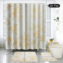 4-Piece Fresh Floral Shower Curtain Set, Non-Slip Bathroom Mat, U-Shaped Rug, Toilet Seat Cover, 12 Sturdy Hooks, Beautiful Bathroom Decor & Practical Home Gift - 蝴蝶 - 查看 2