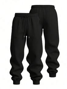Men's Casual Sports Pants, Loose Fit Slimming Joggers, Suitable For Home And Outdoor Activities. They Can Be A Gift For Newlyweds. They Are Made Of 100% Polyester Fiber, With A Drawstring Waist For Easy Adjustment. - Black - View 2