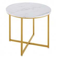 Dining Table And Chair Set, With MDF Tabletop And Gold Iron Frame, Velvet Chairs, Modern And Luxurious Style, White - Gold - View 10