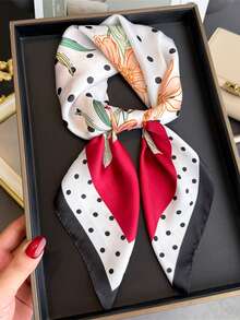 1PC Women's Fashion Floral Polka Dot Pattern Elegant Lightweight Silky Square Scarf Suitable For Dating, Travel, Party, Vacation Outfits - Multicolor - View 3