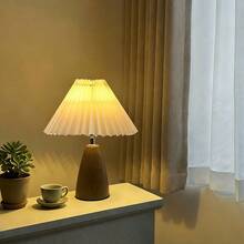 1PC Modern Creative Pleated Table Lamp, Walnut Wood Cone-Shaped Pleated Retro Bedside Lamp With Faux Wood Grain, INS Decorative Atmosphere Lamp, Dimmable, Button Control, Bedroom, Living Room, Office Table Lamp, USB Powered Bedside Lamp - Walnut Conical Table Lamp - Three-color Dimming - View 17