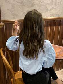 女款純色極簡休閒襯衫上衣 夏季 - 藍色 - 查看 4