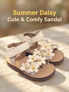 1 Pair 2026 New Girls' Sandals, Featuring Minimalist Sweet Floral Design, Suitable For Daily Outings, Play And Holiday Celebrations - Beige - View 6