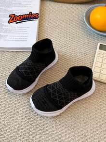 1 par de zapatillas tipo calcetín lindas y de moda para niños y niñas, la mejor opción para la temporada de regreso a clases, estilo minimalista versátil, suela suave antideslizante transpirable y resistente al desgaste, adecuadas para uso diario, salidas, escuela, vacaciones y uso casual. - Negro - Ver 5