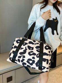 2pcs Fashionable Casual Leopard Print Travel Bags, Lightweight & Portable, Large Capacity With Dry & Wet Separation. Vacation Bag, Carry-On Bag, Hospital Discharge Bag. Maternity Bag. Can Be Worn As A Shoulder Bag Or Crossbody, Or Used As A Portable Handbag. Perfect For Business Trips And Vacations. Sports & Fitness Luggage Bag. - Black and White - View 4