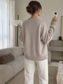 Mature Style 2-In-1 V-Neck Knitted Sweater, Loose Fit Soft Cozy Knit Top For Autumn/Winter, Elegant Office Commute Versatile Blouse - Oatmeal Ash - View 5
