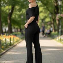 Women's Flared Pants And Comfortable Top Set - Black - View 3