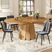 Extendable Dining Table, Kitchen Table, Balcony Table, Wooden Dining Table, Round Table That Extends To Oval, 118-158 Cm, Seats Up To 6, Wood Color - 棕色 - 查看 3